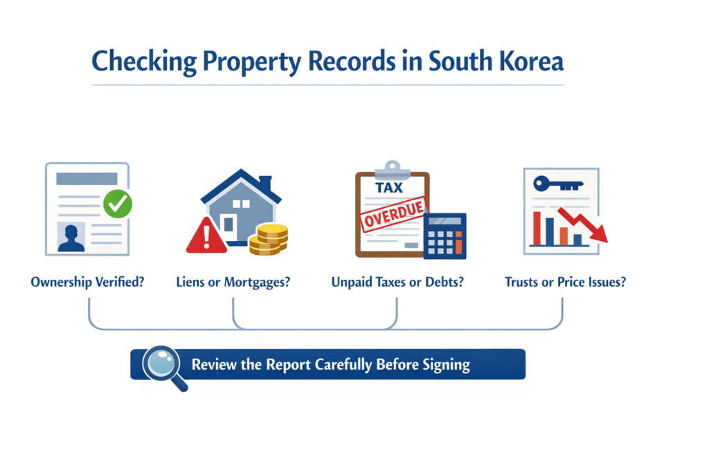 South Korea registry check for renters covering ownership, liens, unpaid taxes, trust risks, and deposit safety steps