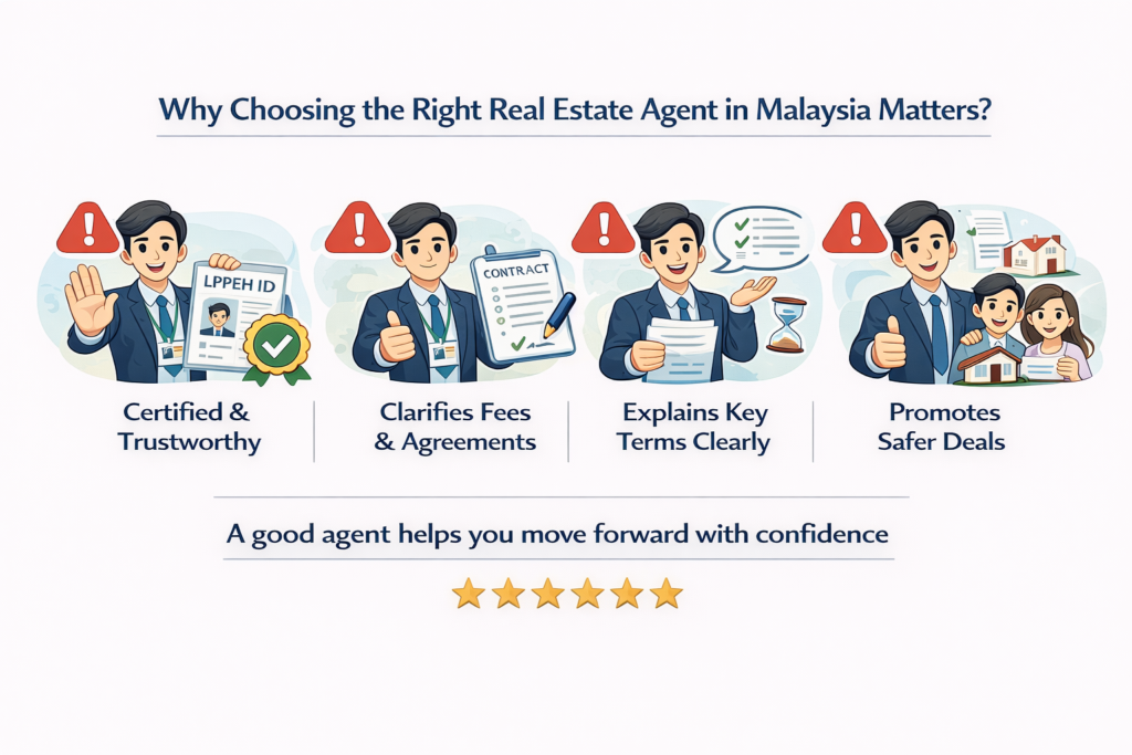 choosing the right real estate agent in Malaysia matters, from verified identity to fees, terms, and safer deals.